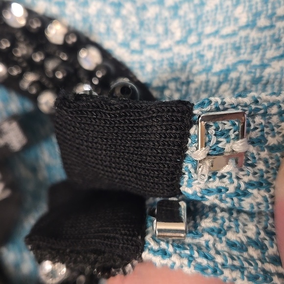 Misook-Open Cardigan Hook Closure Long Sleeve Knit Beaded Blue-Size Small - Picture 6 of 17